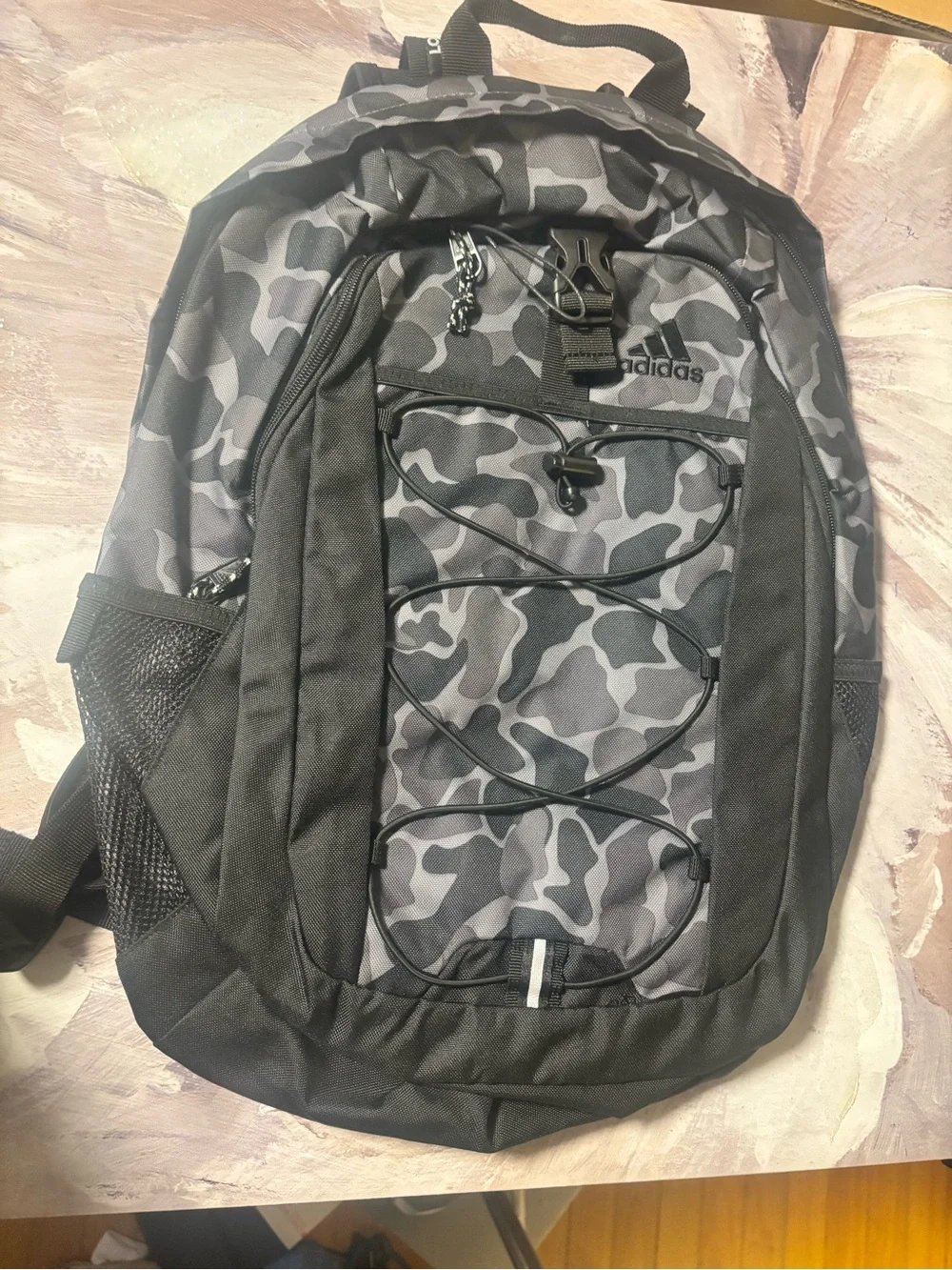 adidas Men’s Gray Camo Backpack with Front Bungee